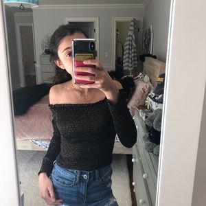 Black/gold sparkly off the shoulder long sleeve